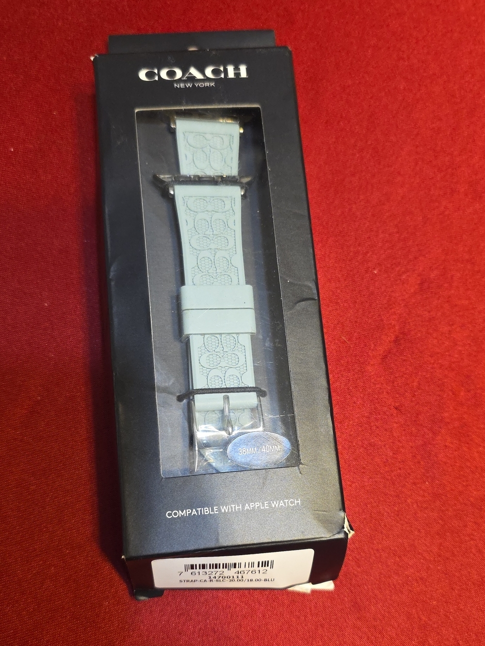 COACH Light Blue Silicone Watch Strap with Signature Pattern - Fits 38/40mm